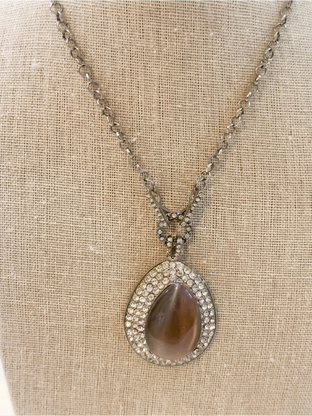 Smoky Cat’s Eye Teardrop Statement 16”L 3.5 Extender Necklace